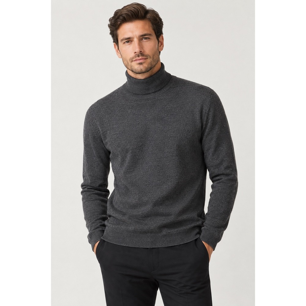Zara Man Wool Blend Turtleneck Sweater Men's XL Gray Soft Long Sleeve Basic